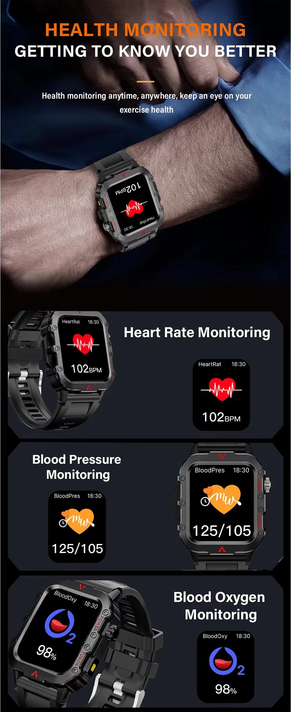 Q11 Square Smart Watch Unisex Voice Assistant BT Call Touch Screen IP67 Heart Rate Fitness Tracker Outdoor Sport Smart Band